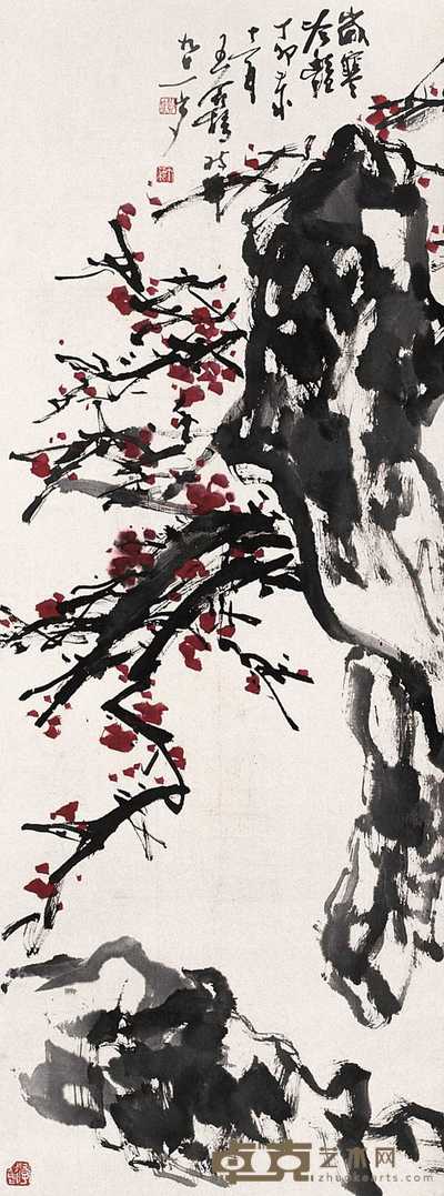 王个簃 岁寒冷艳 轴 97×36cm